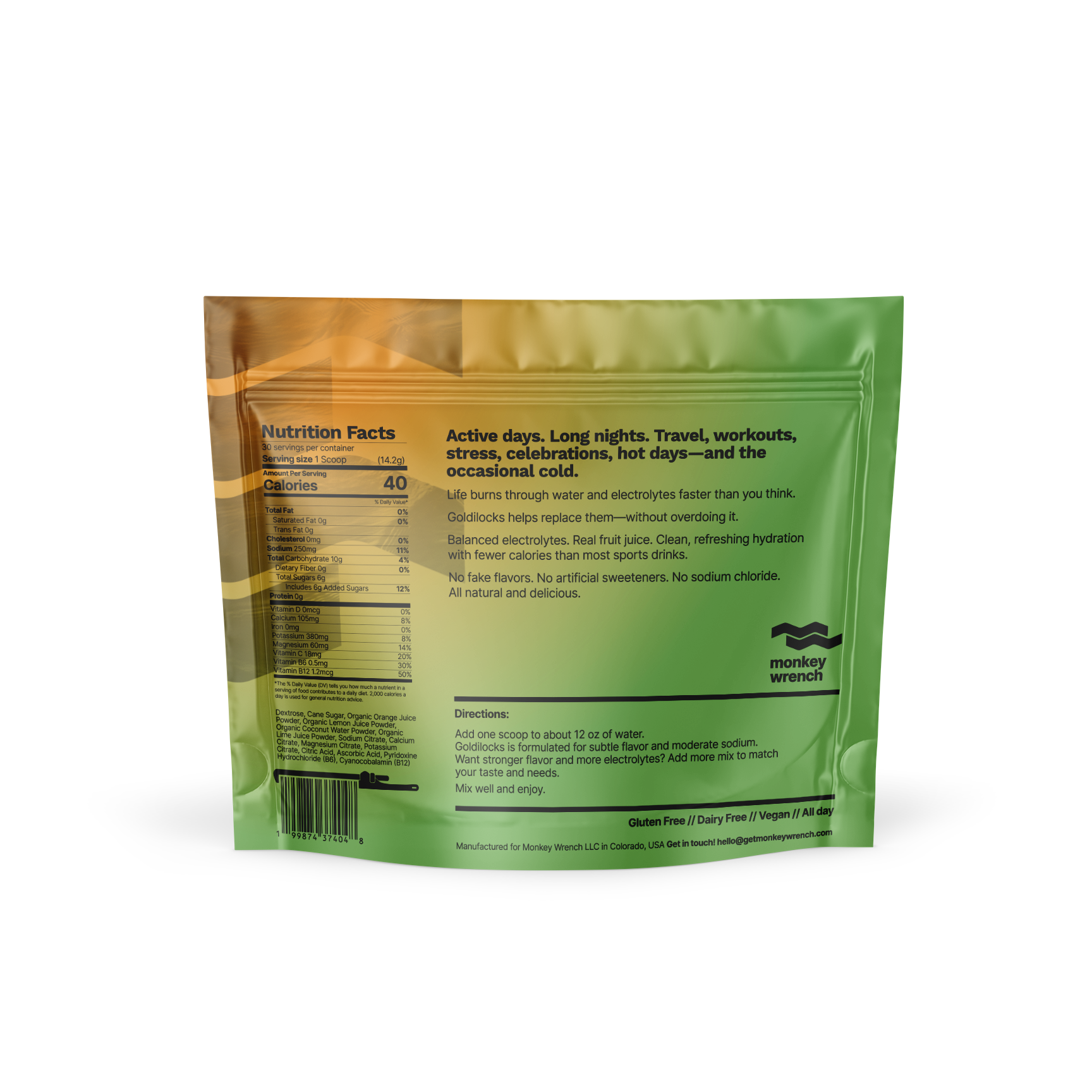 Goldilocks Subtle Citrus Hydration Drink Mix - 30 Serving Bag